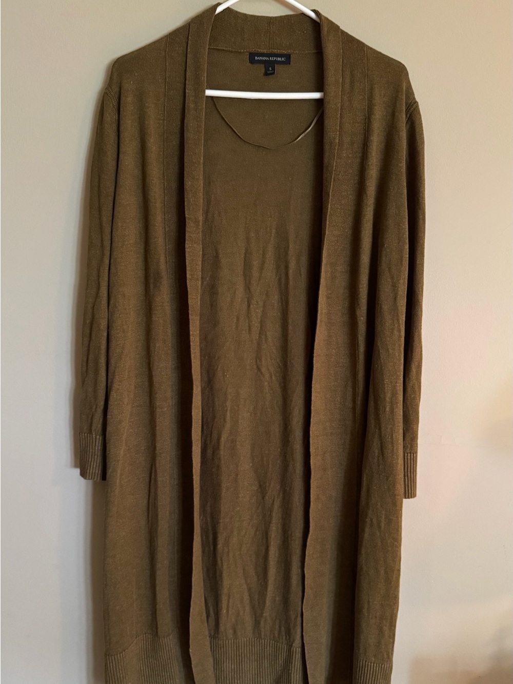 Banana Republic Olive Brown Open-Front Long Knit Cardigan